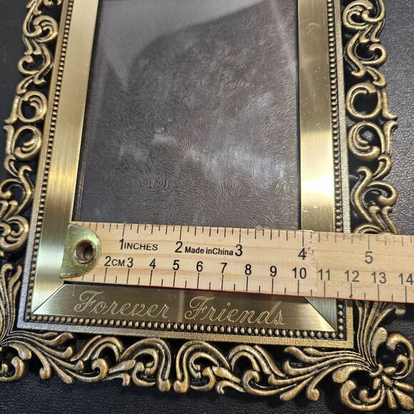 Brass "Forever Friends" Tabletop Photo Frame Ornate Scroll Border Heavy - Picture 8 of 11